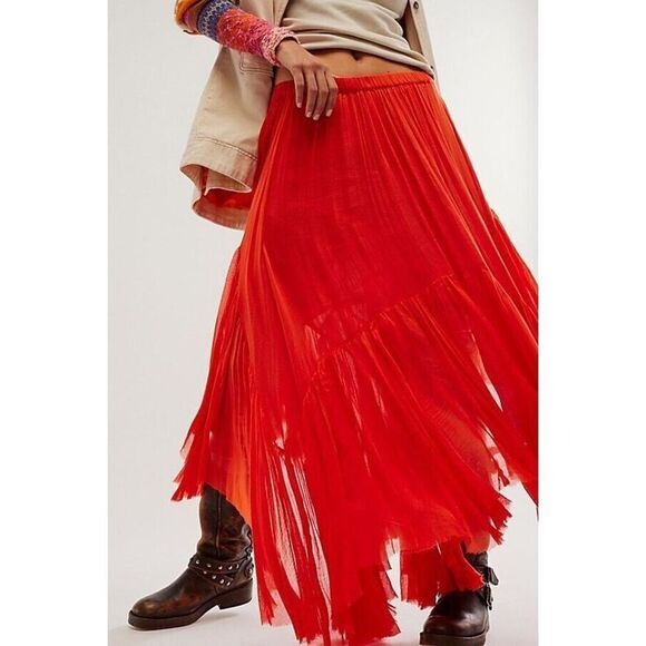 Free People FP One Clover Skirt Asymmetrical Tiered Orange Large L NEW - Picture 3 of 5